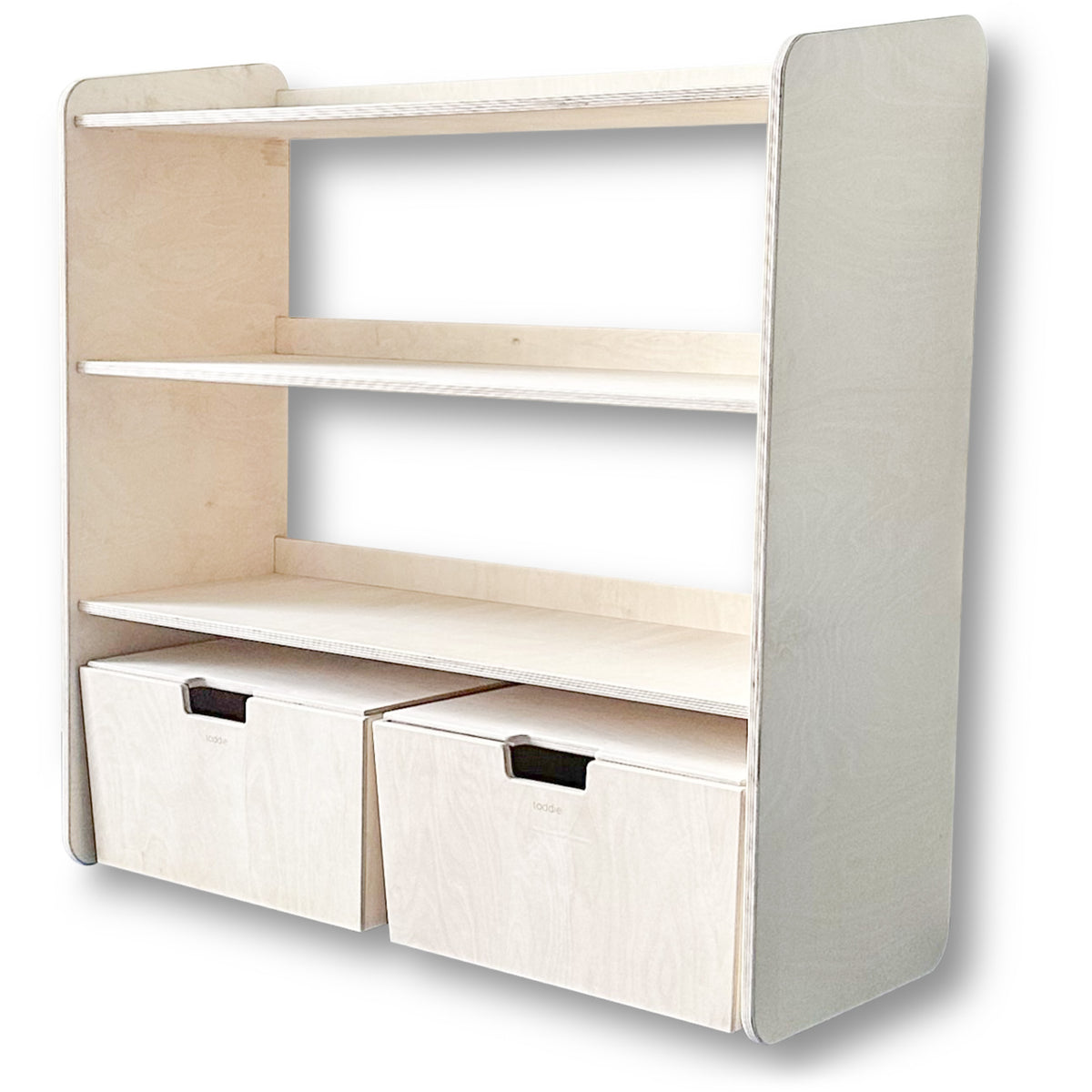Jollie montessori open speelgoedkast + rijdende opbergkisten | Boekenkast 3 planken - blank - toddie.nl ®
