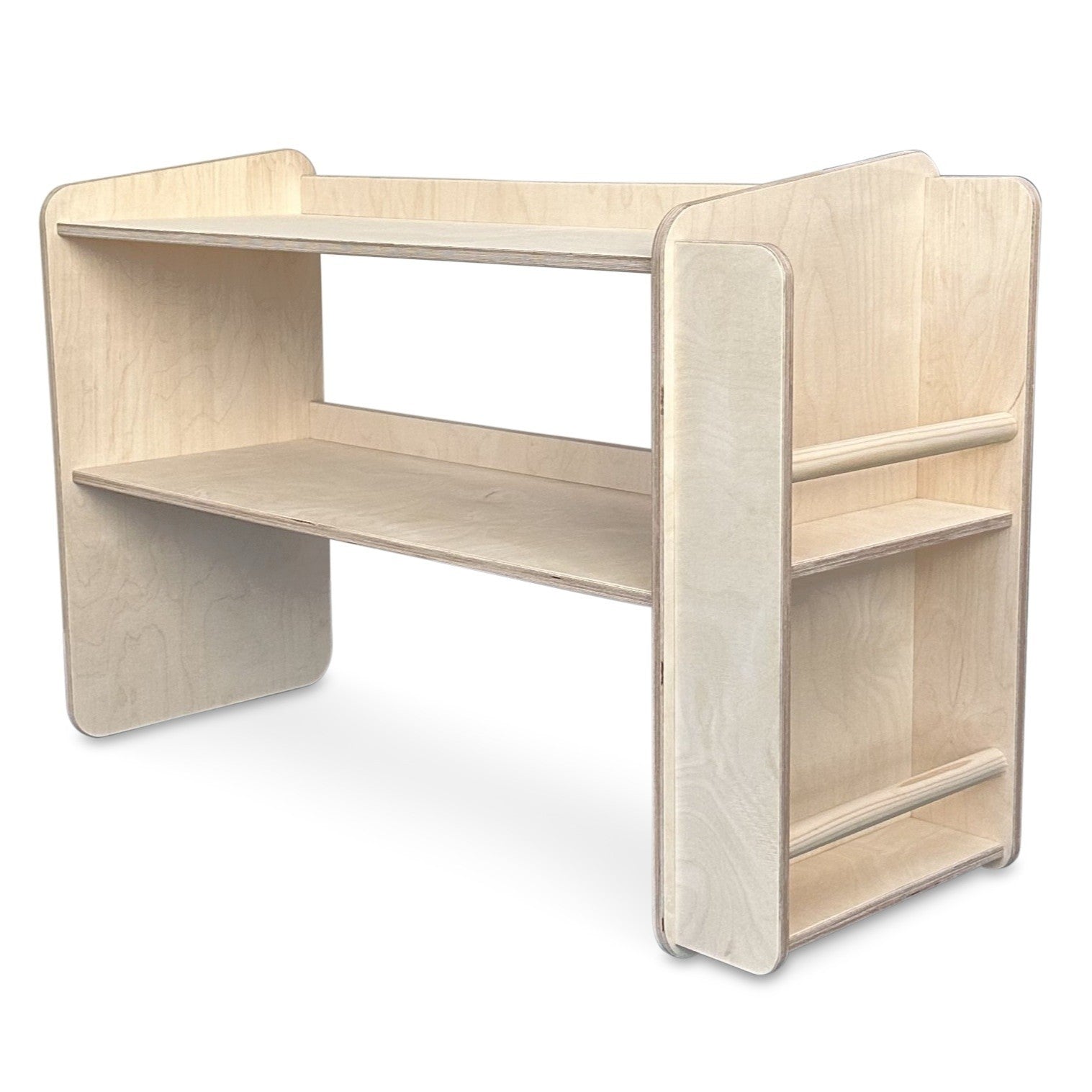 Montessori Offener Spielzeugschrank mit bücherregal | Bücherregal 2 Regalböden - natur Spielzeugschrank toddie.de ®