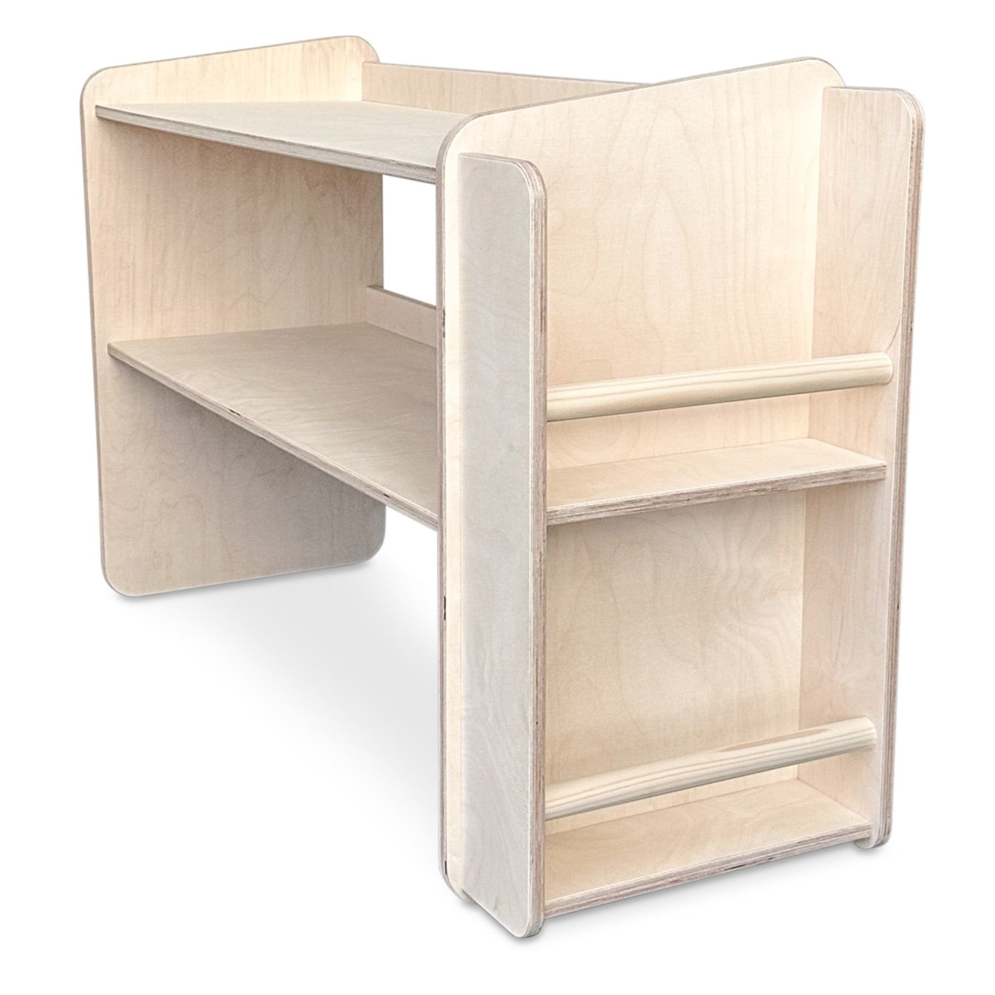 Montessori Offener Spielzeugschrank mit bücherregal + rollbaren Aufbewahrungsboxen | Bücherregal 2 Regalböden - natur Spielzeugschrank toddie.de ®