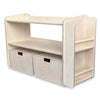 Montessori Offener Spielzeugschrank mit bücherregal + rollbaren Aufbewahrungsboxen | Bücherregal 2 Regalböden - natur Spielzeugschrank toddie.de ® Bücherregal rechts