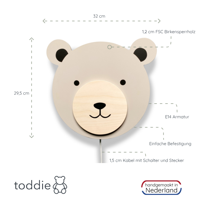 Hölzerne Wandleuchte Kinderzimmer | Teddy - beige Wandleuchte toddie.de   