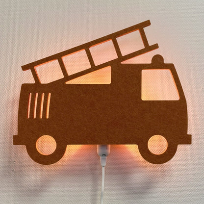 Filz-Wandlampe Feuerwehrauto terrakotta – Lampe an
