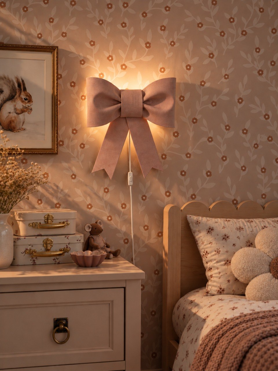 Wandlampe aus Filz fürs Kinderzimmer | Schleife – Dusky Rosa