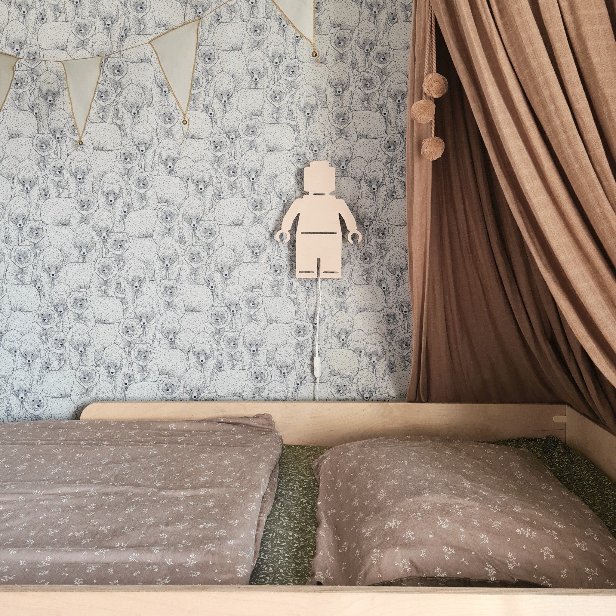Hölzerne Wandleuchte Kinderzimmer | Lego- natur Wandleuchte toddie.de