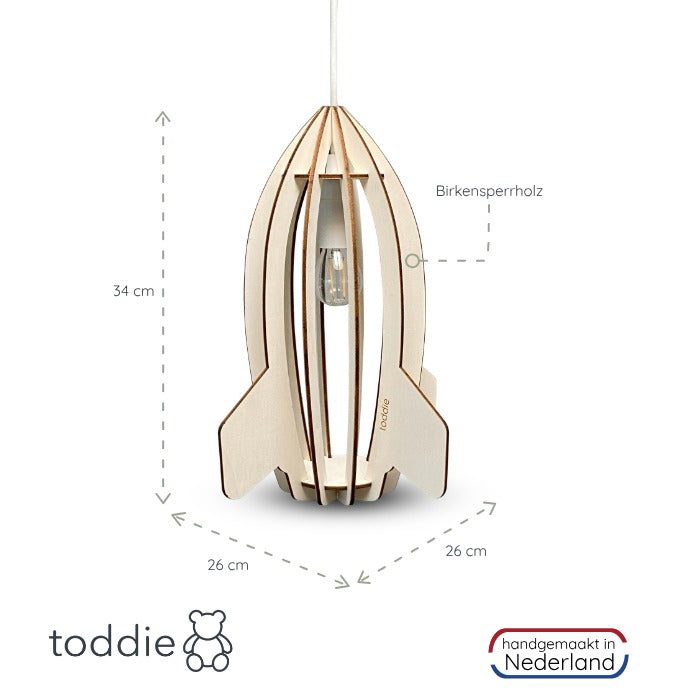 Hölzerne Pendelleuchte Kinderzimmer | Rakete - natur Pendelleuchte toddie.de ®   