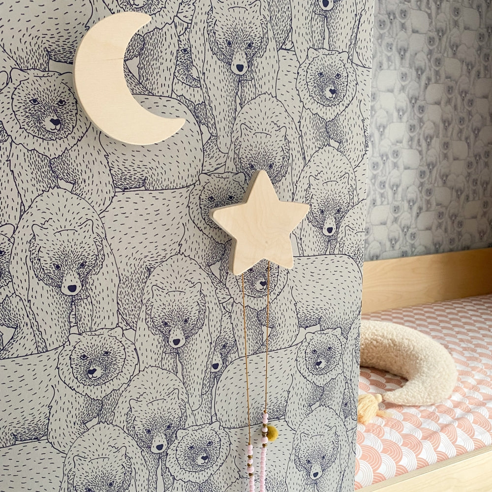 Hölzerne Wandhaken Kinderzimmer | Stern und Mond - natrur Wandhaken toddie.de