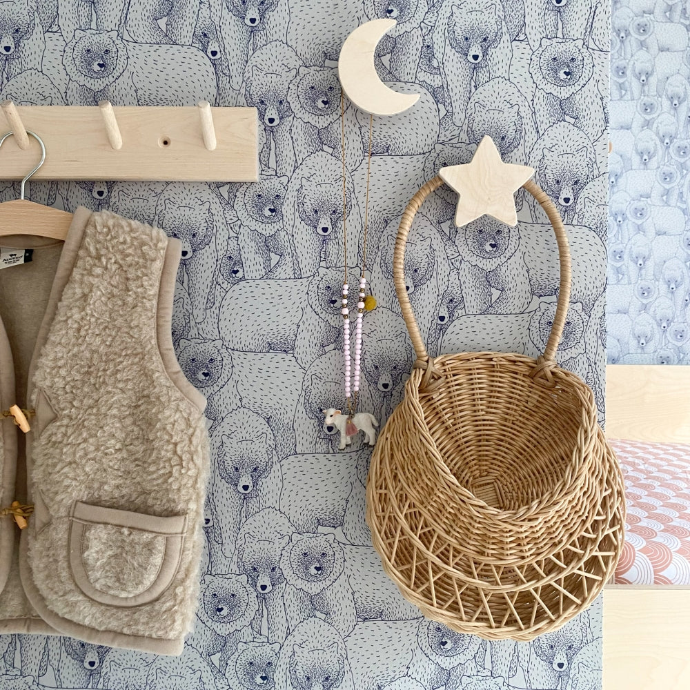 Hölzerne Wandhaken Kinderzimmer | Stern und Mond - natrur Wandhaken toddie.de