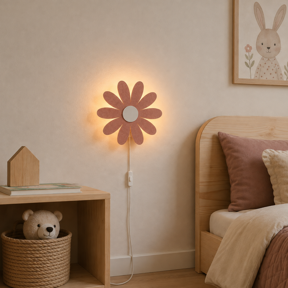 Wandleuchte aus Filz für das Kinderzimmer | Gänseblümchen – rosa