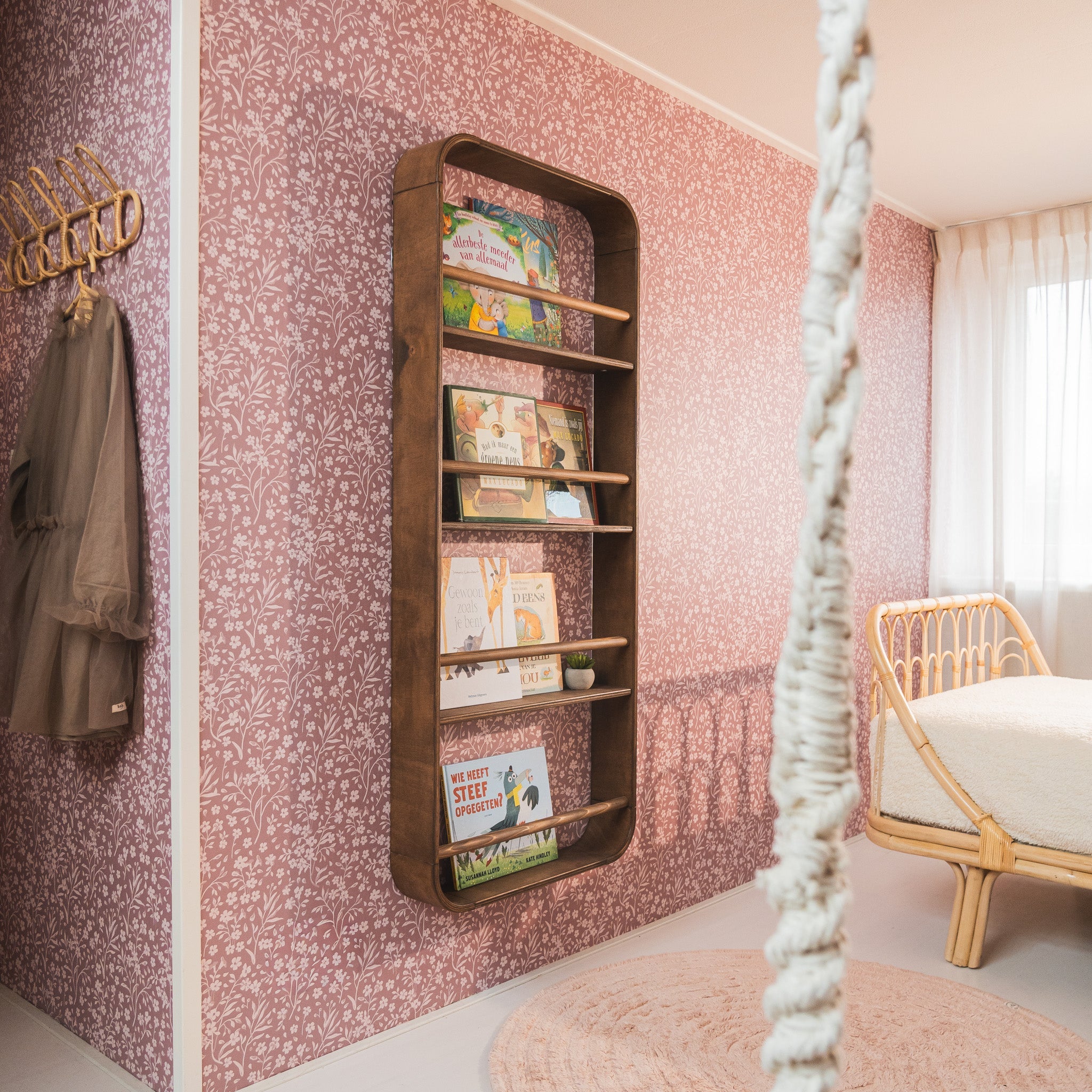 Novie Montessori Rundes Bücherregal für Kinderzimmer | 4 Regalböden – Wenge gebeizt Bücherregal toddie.de ®