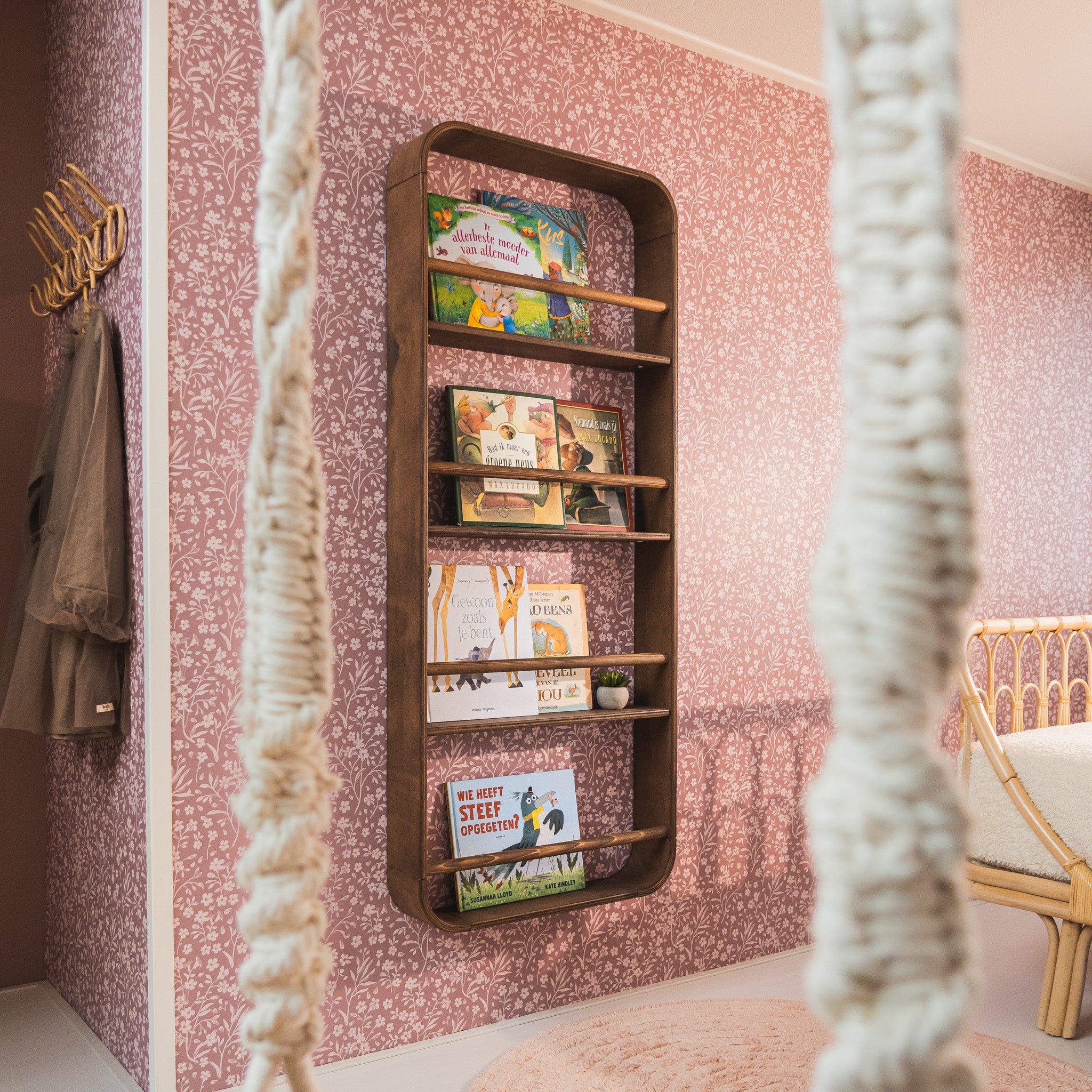 Novie Montessori Rundes Bücherregal für Kinderzimmer | 4 Regalböden – Wenge gebeizt Bücherregal toddie.de ®
