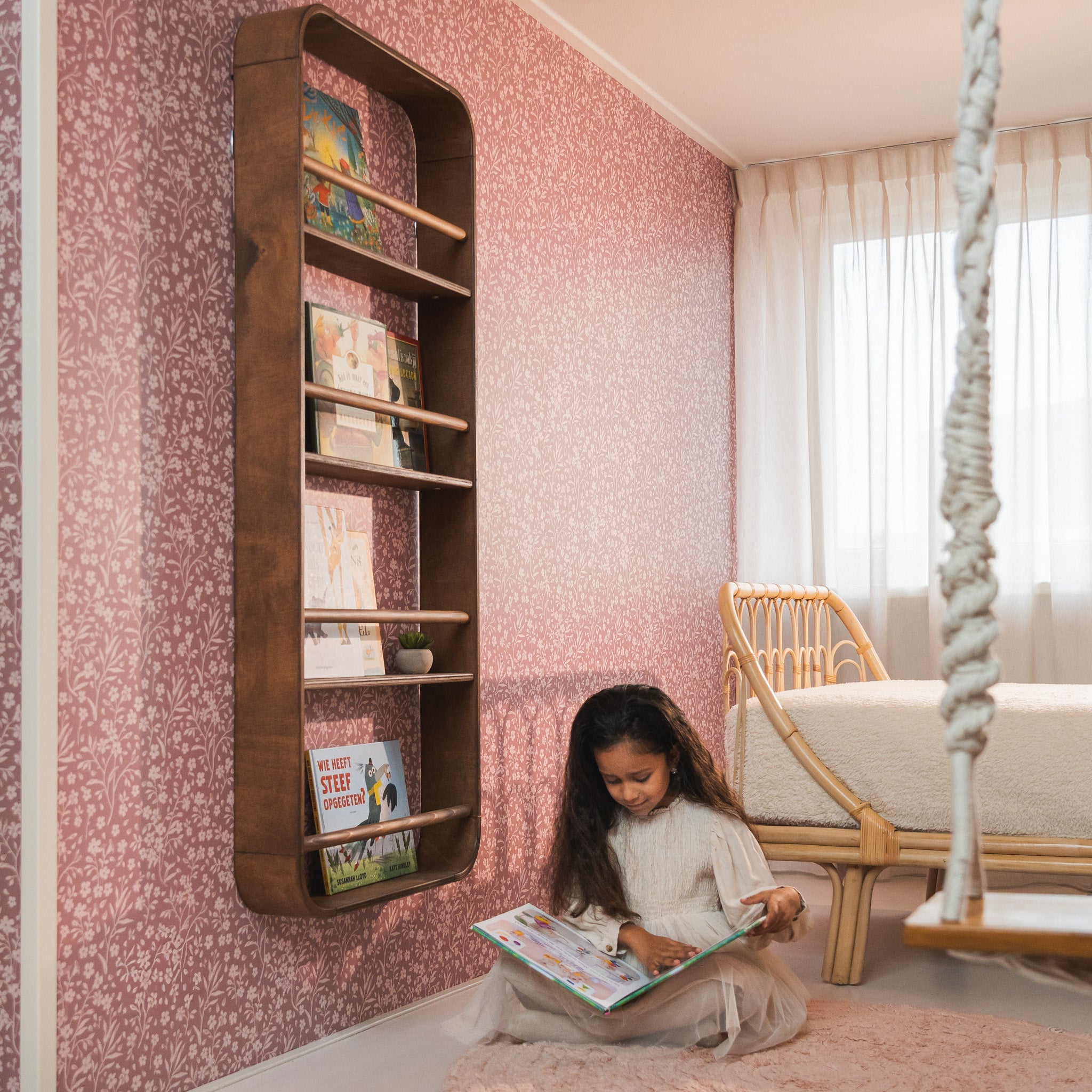 Novie Montessori Rundes Bücherregal für Kinderzimmer | 4 Regalböden – Wenge gebeizt Bücherregal toddie.de ®