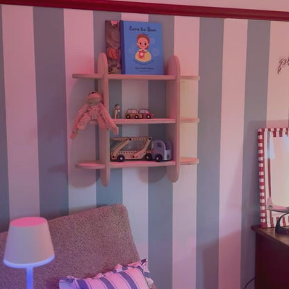 Round Montessori -Bücherwand für das Kinderzimmer | Regalschrank mit 3 Einlegeböden – natur