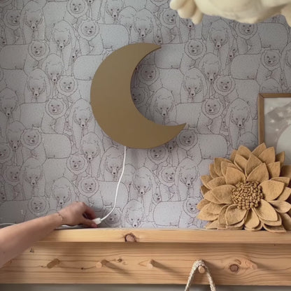 Wandleuchte aus Holz für das Kinderzimmer | Mond – Spiced Honey