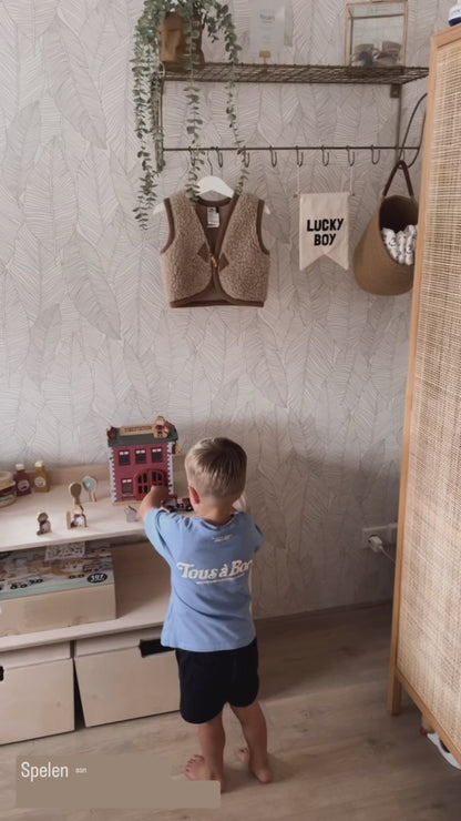 Jollie Montessori Offener Spielzeugschrank + rollbare Aufbewahrungskisten | Bücherregal mit 2 Einlegeböden – naturfarben