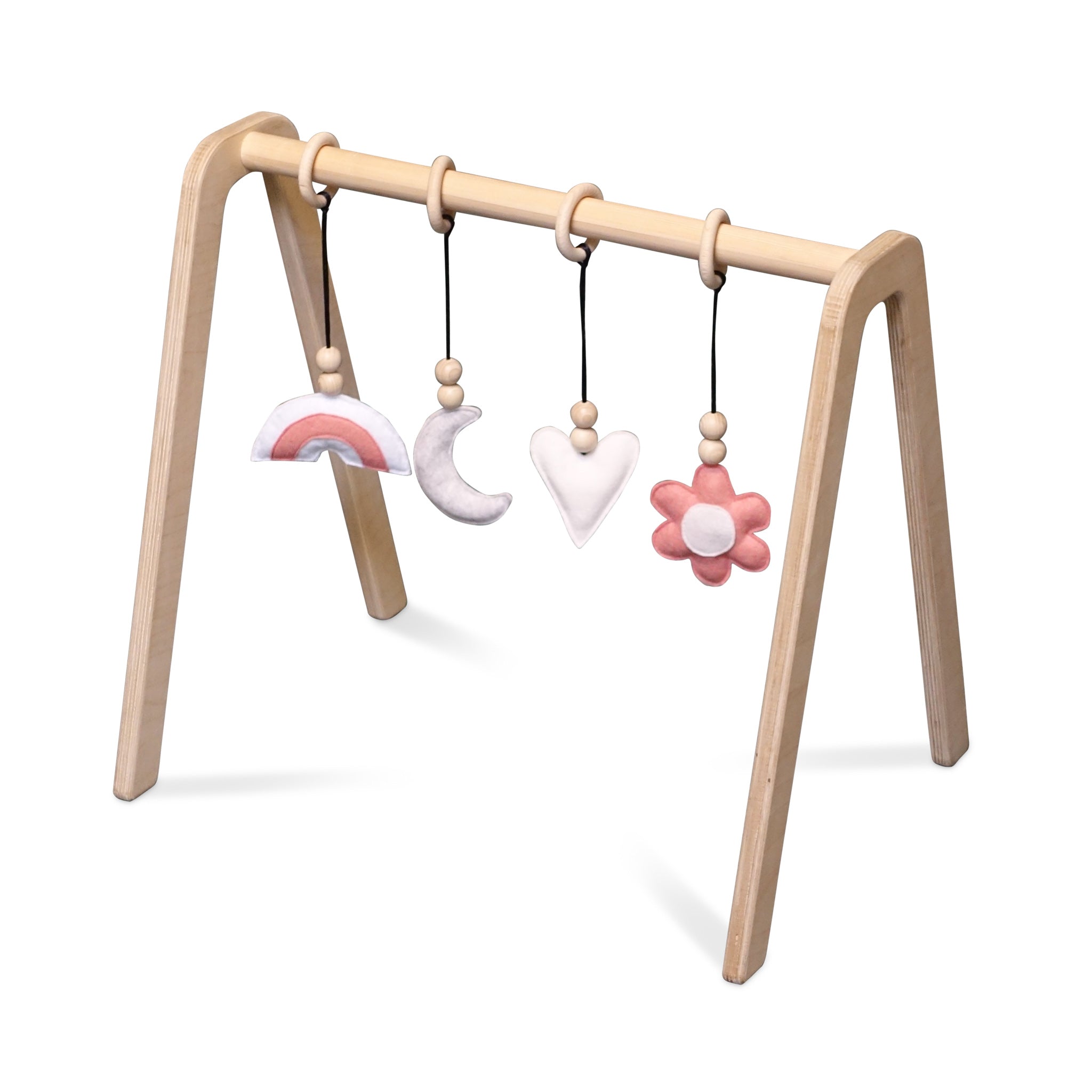 Holz Babygym | Massiver Holzspielbogen mit Blume und Regenbogen hängespielzeuge - natur Spielbogen + Hängespielzeuge toddie.de   