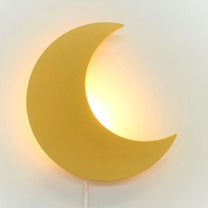 Houten wandlamp kinderkamer | Maan - geel - toddie.nl