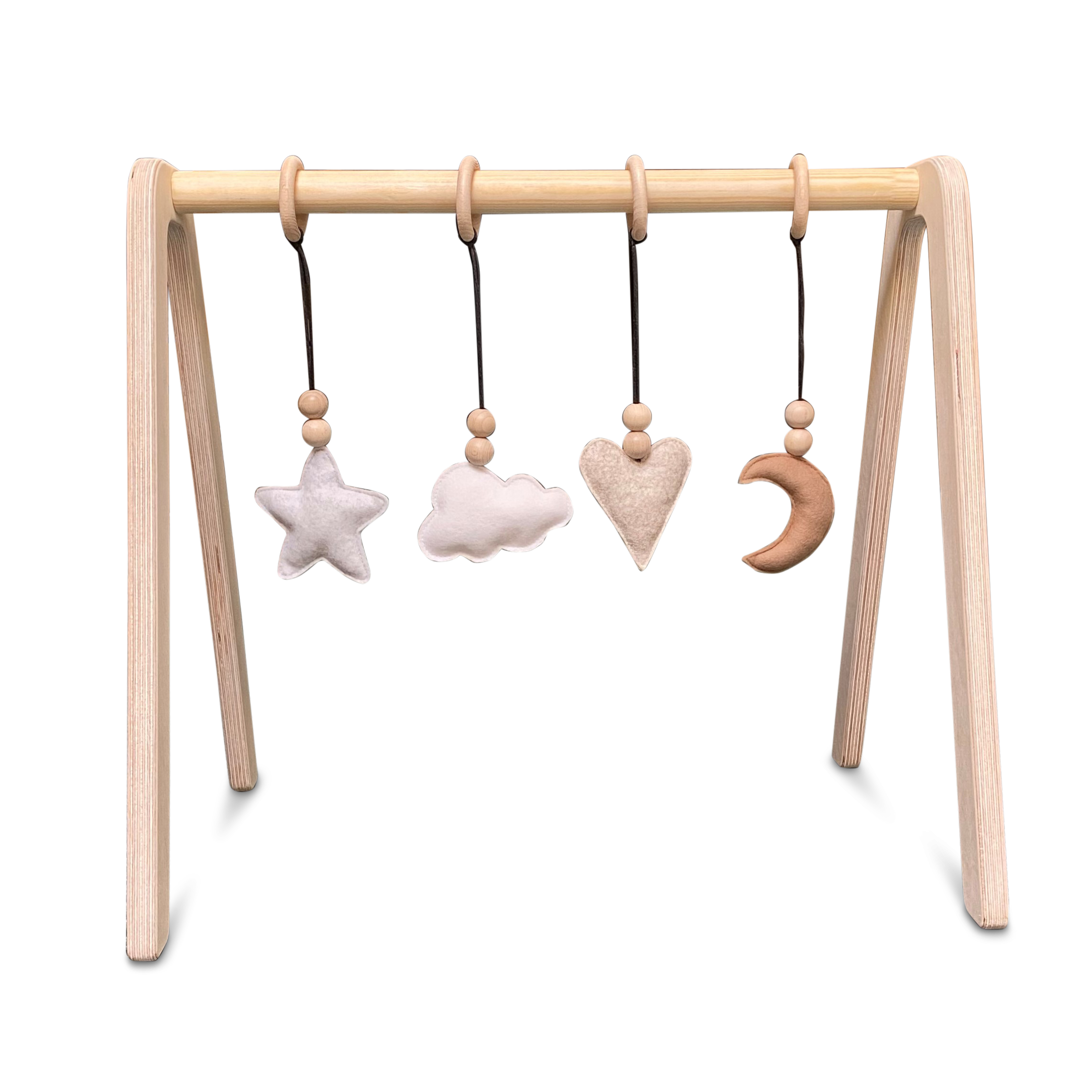 Holz Babygym | Massiver Holzspielbogen mit Natur hängespielzeuge - natur Spielbogen + Hängespielzeuge toddie.de   