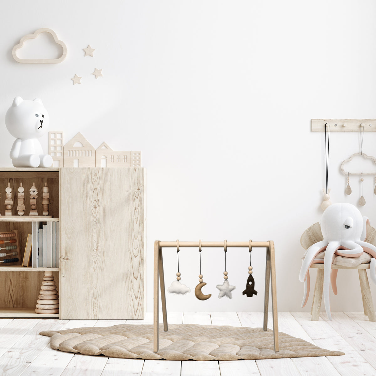 Blank houten babygym, speelboog massief hout - toddie.nl