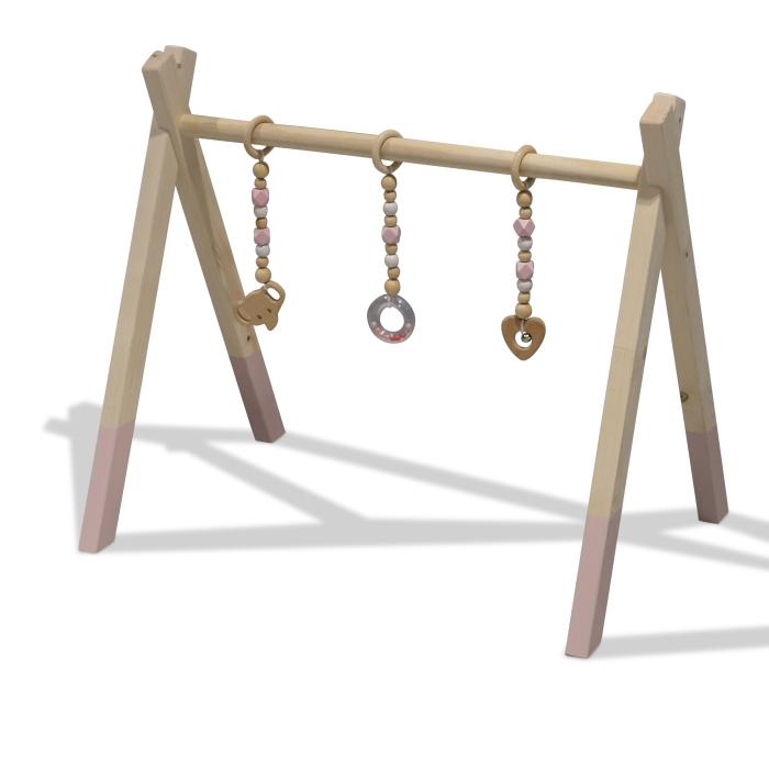 Spielbogen aus Holz Rosa, mit Hängespielzeuge (nach Wahl), Tipi-Form Massivholz Spielbogen + Hängespielzeuge toddie.de   