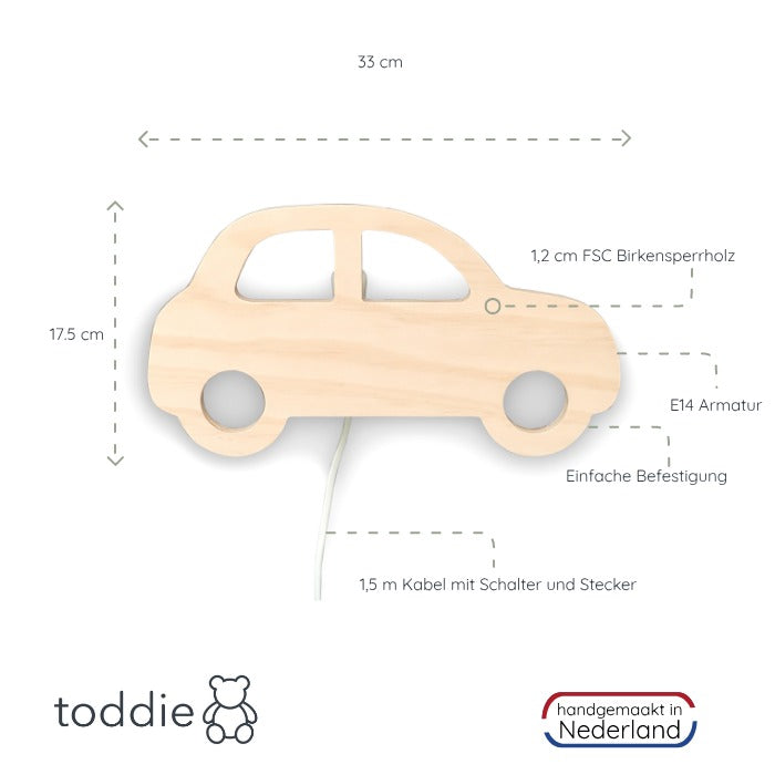 Hölzerne Wandleuchte Kinderzimmer | Auto - natur Wandleuchte toddie.de   