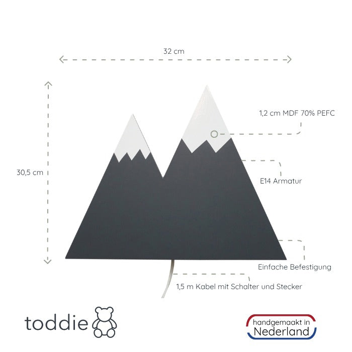 Hölzerne Wandleuchte Kinderzimmer | Berge - grau/weiß Wandleuchte toddie.de   