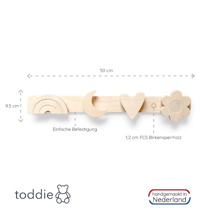 Holz Wandgarderobe Kinderzimmer | Mädchen - natur Wandgarderobe toddie.de   