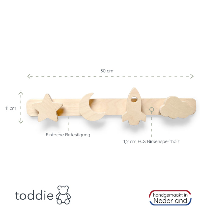 Holz Wandgarderobe Kinderzimmer | Weltraum - natur Wandgarderobe toddie.de   