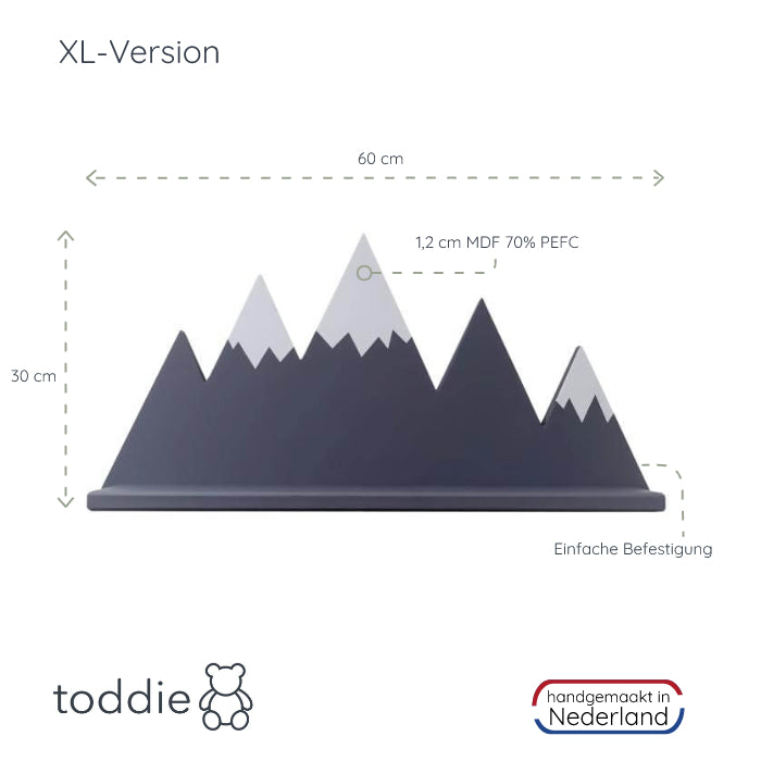 XL hölzerne Wandregal Kinderzimmer Berge | Mountie - grau/weiß Wandregal toddie.de   
