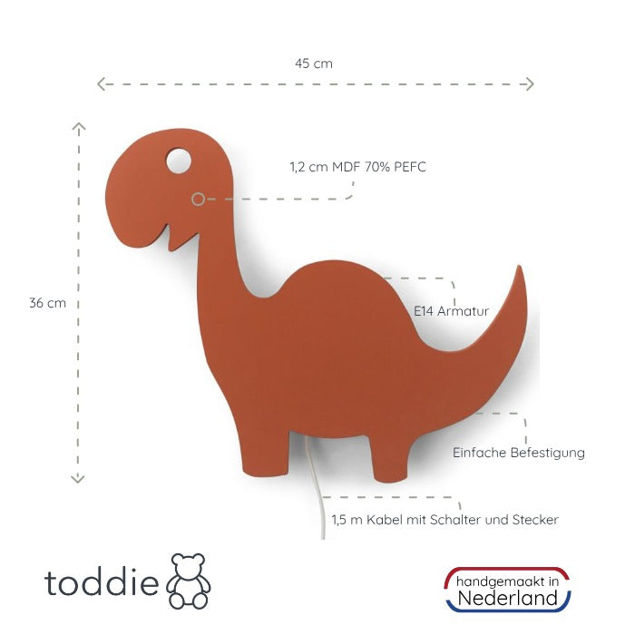 Hölzerne Wandleuchte Kinderzimmer | Dino - ziegelrot Wandleuchte toddie.de   