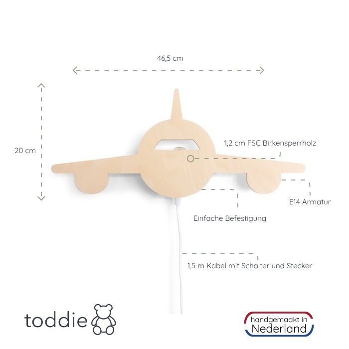 Hölzerne Wandleuchte Kinderzimmer | Flugzeug - natur Wandleuchte toddie.de   