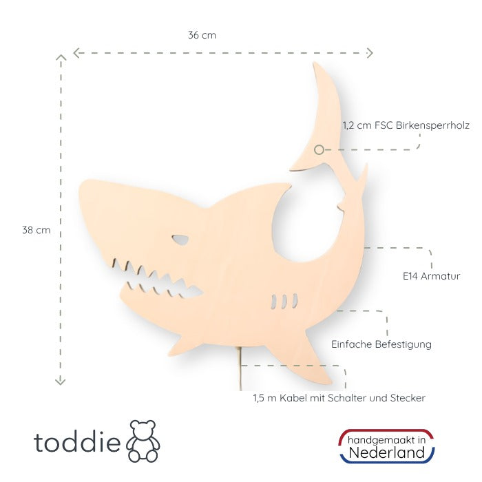 Hölzerne Wandleuchte Kinderzimmer | Hai - natur Wandleuchte toddie.de   