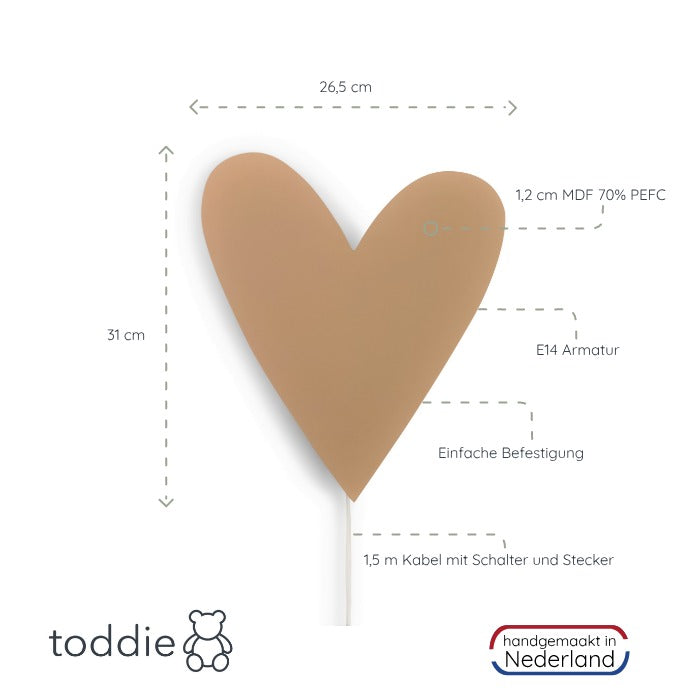 Hölzerne Wandleuchte Kinderzimmer | Herz - spiced honey Wandleuchte toddie.de   