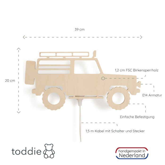 Hölzerne Wandleuchte Kinderzimmer | Jeep - natur Wandleuchte toddie.de