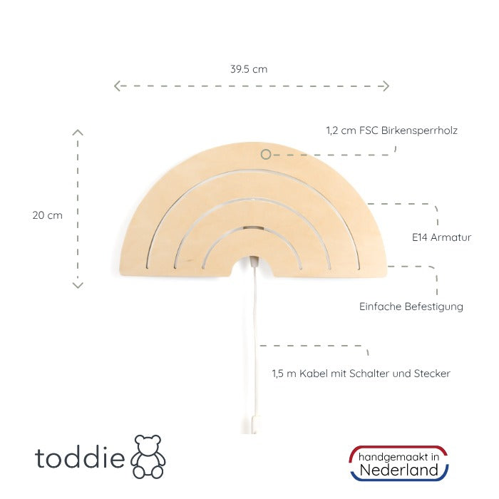 Hölzerne Wandleuchte Kinderzimmer | Regenbogen - natur Wandleuchte toddie.de   