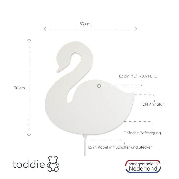 Hölzerne Wandleuchte Kinderzimmer | Schwan - weiß Wandleuchte toddie.de   