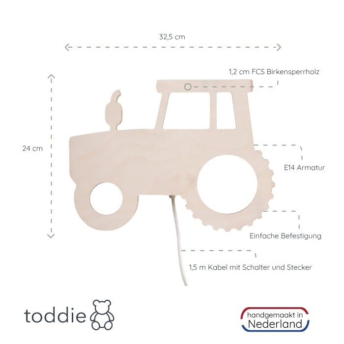 Hölzerne Wandleuchte Kinderzimmer | Traktor - natur Wandleuchte toddie.de   