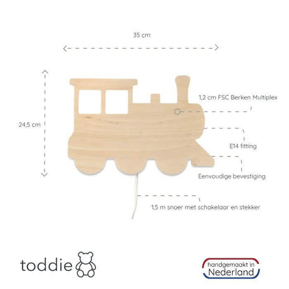 Houten wandlamp kinderkamer | Trein - Locomotief - toddie.nl