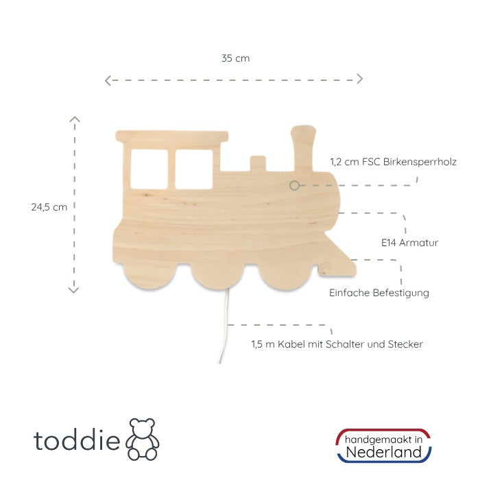 Hölzerne Wandleuchte Kinderzimmer | Zug, Lokomotive - natur Wandleuchte toddie.de   