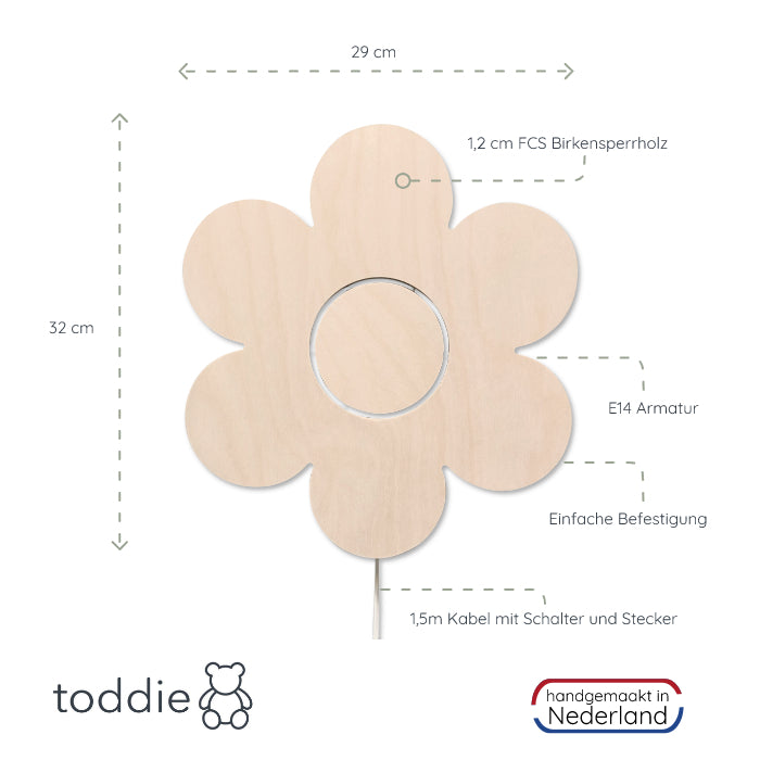 Hölzerne Wandlampe Kinderzimmer | Blume - natur Wandleuchte toddie.de   